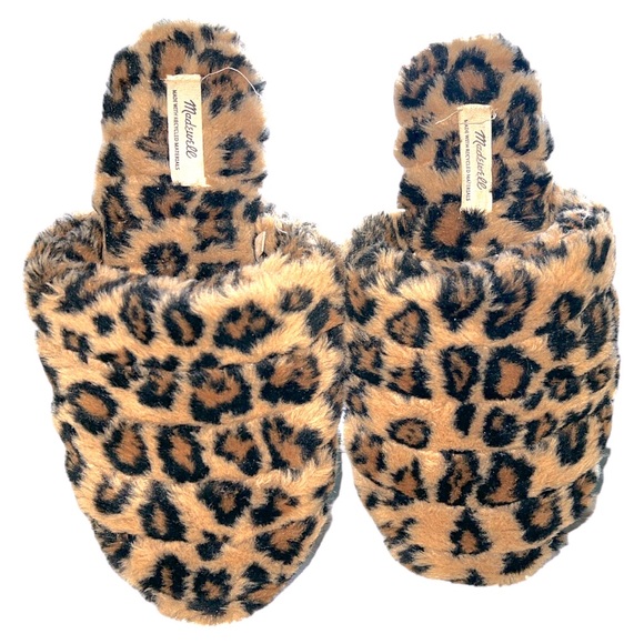 Madewell Recycled Faux Fur‎ Quilted Scuff Slippers Leopard Print Size 8 - Picture 2 of 9